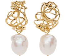 Gold Pearl Twisted Earrings