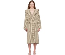 White & Brown Hooded Bathrobe