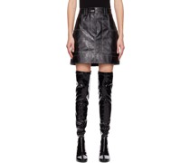 Black Stitched Faux-Leather Miniskirt
