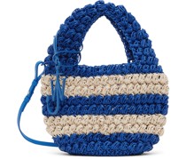 Blue & Off-White Popcorn Basket Crossbody Bag