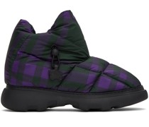 Black & Purple Check Pillow Boots