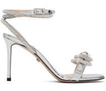 Silver Double Bow 95 Heeled Sandals