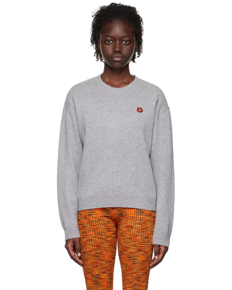 Kenzo Damen Gray Paris Embroidered Sweater