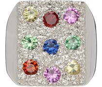 Silver Grandma's House Flowers Signet Ring
