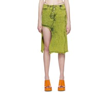 Green Wavy Denim Midi Skirt