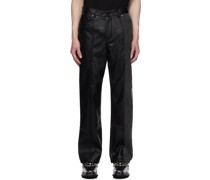 Black Paneled Faux-Leather Jeans