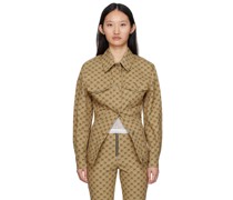 Beige Monogram Print Jacket