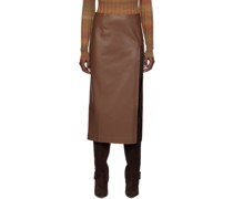 Brown Cutout Faux-Leather Midi Skirt