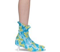 Blue & Yellow Shirred Stretch Ankle Boots