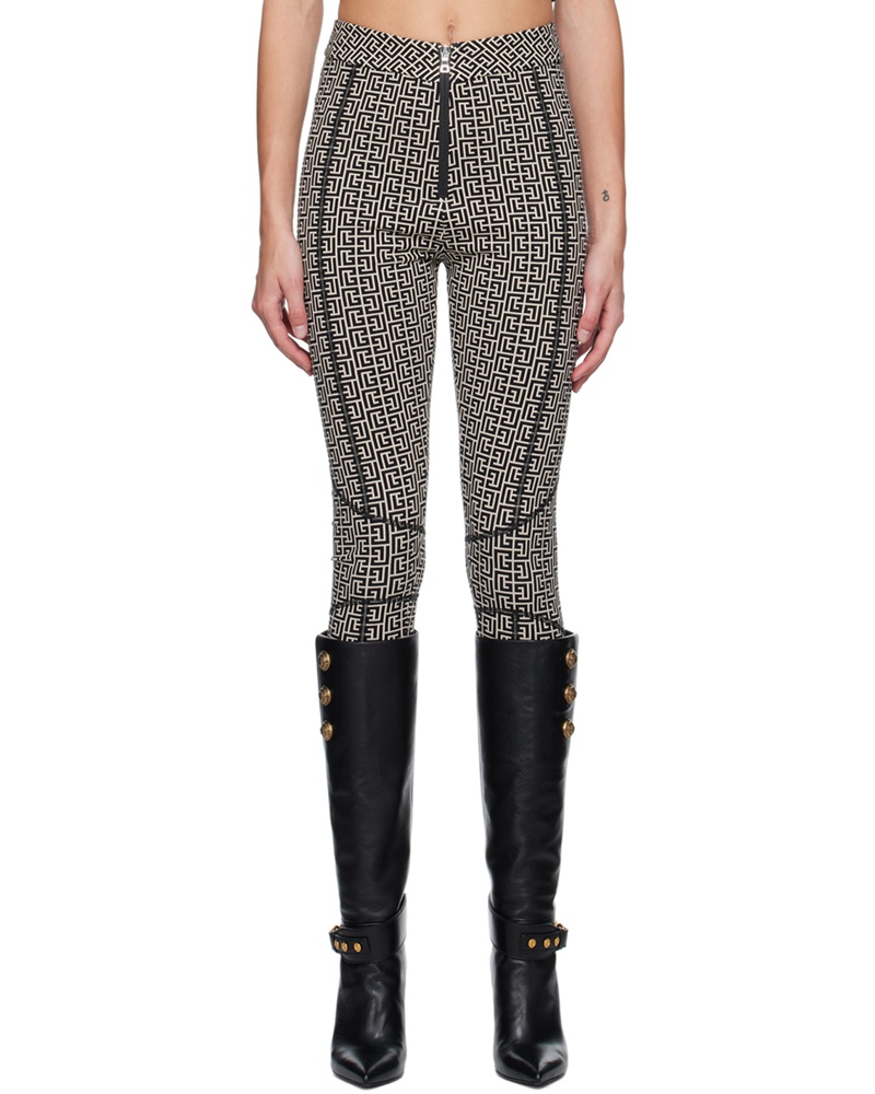 Balmain Damen Beige & Black Monogram Leggings