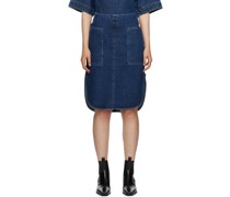 Blue Curved Hem Denim Midi Skirt