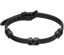 Black VLogo Leather Bracelet