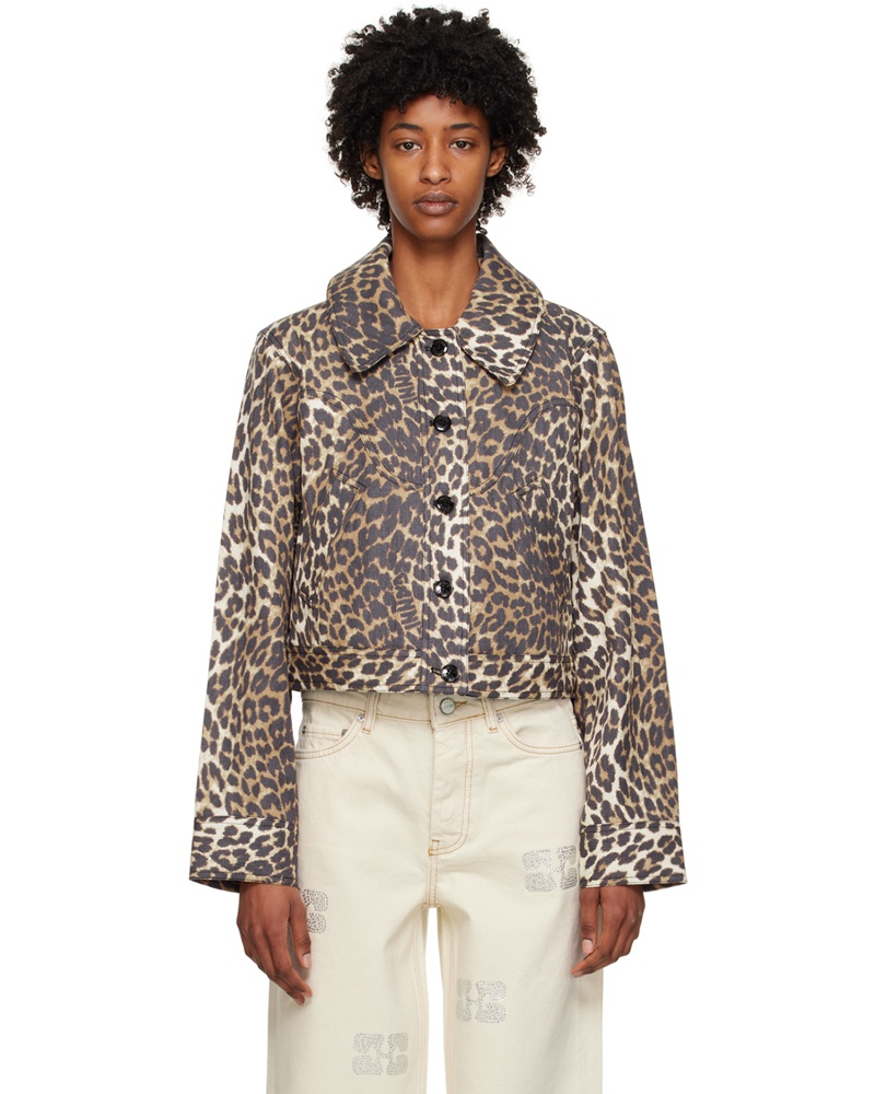 Ganni Damen Brown Leopard Jacket