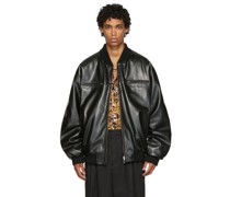 Black Reversible Faux-Leather Bomber Jacket