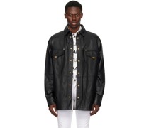Black V-Emblem Leather Jacket