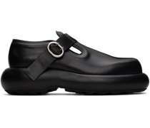 Black Leather Buckle Loafers