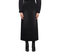 Black Faded Denim Maxi Skirt