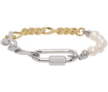 Silver & Gold Figaro Pearl Bracelet