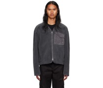 Gray V-Neck Shearling Jacket