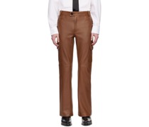 Brown Flared Leather Cargo Pants