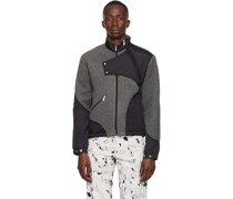 Grey & Black Paneled Fleece Jacket