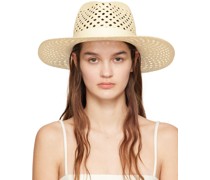 Beige Large Brim VLogo Beach Hat