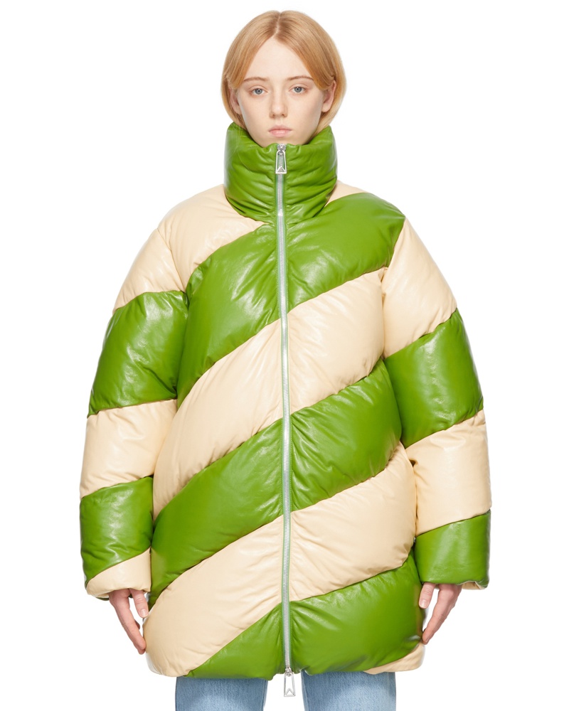 Bottega Veneta Damen Green & Yellow Leather Jacket