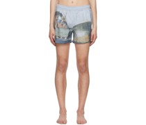 Blue Printed Swim Shorts