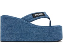 Blue Denim Branded Wedge Sandals