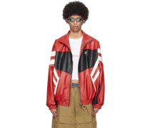 Red & Black Paneled Leather Jacket