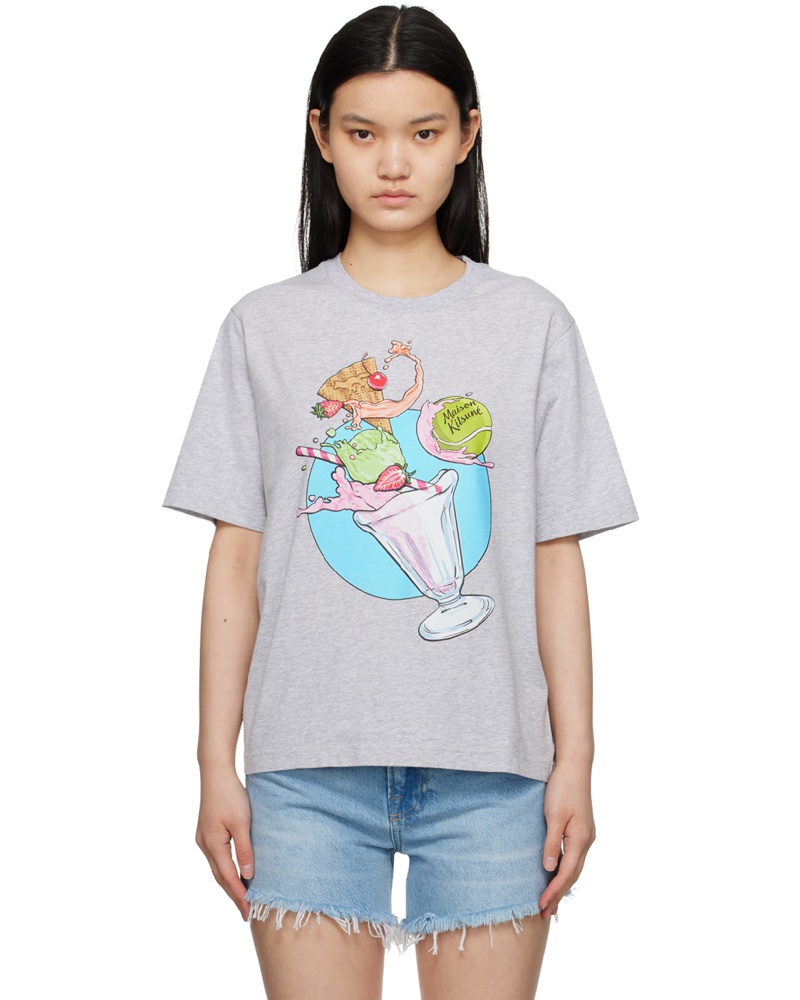 Kitsuné Damen Gray Hotel Olympia Edition Ice Cream Splash T-Shirt
