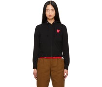 Black Layered Double Heart Patch Hoodie