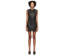 Black Paneled Leather Minidress