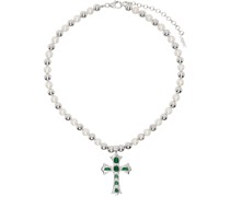 White Gold 'The Green Cross Freshwater Pearl' Necklace