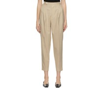 Beige Wool Summer Tapered Trousers
