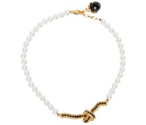 Off-White & Gold Crystal Knot Necklace