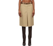 Beige Belted Midi Skirt