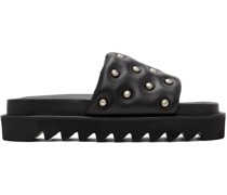 Black Leather Slip-On Sandals