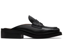 Black Leather Backless Loafers