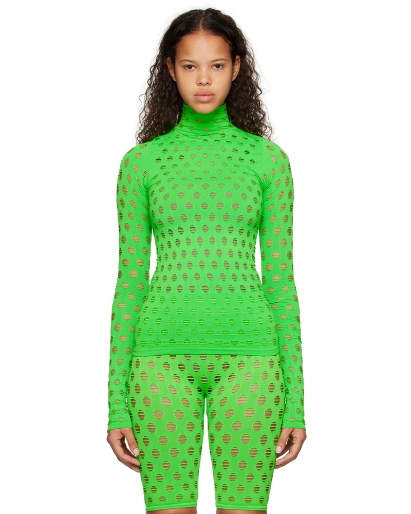 Maisie Wilen Damen Green Perforated Turtleneck