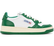 White & Green Medalist Low Sneakers