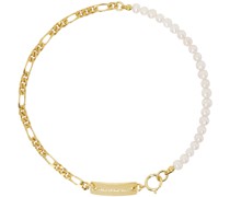 Gold Thin Figaro Chain & Pearl Necklace