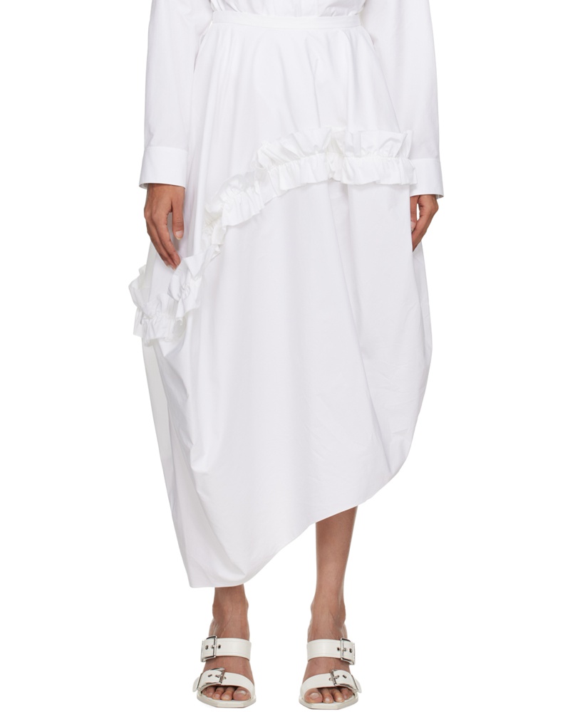 Alexander McQueen Damen White Ruffle Midi Skirt