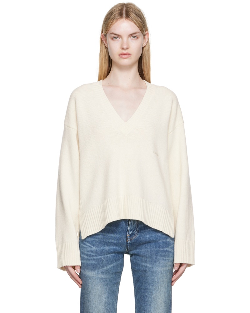 Ganni Damen Off-White Embroidered Sweater