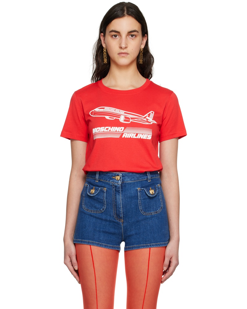 Moschino Damen Red Airlines T-Shirt