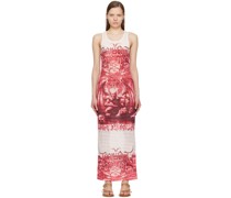 White & Red Scoop Neck Maxi Dress