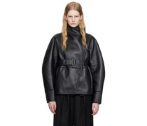 Black High-Neck Faux-Leather Jacket
