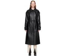 Black Wrinkle Faux-Leather Trench Coat