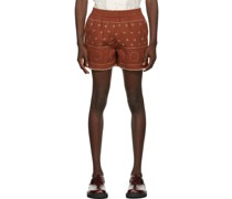 Brown Embroidered Kantha Shorts