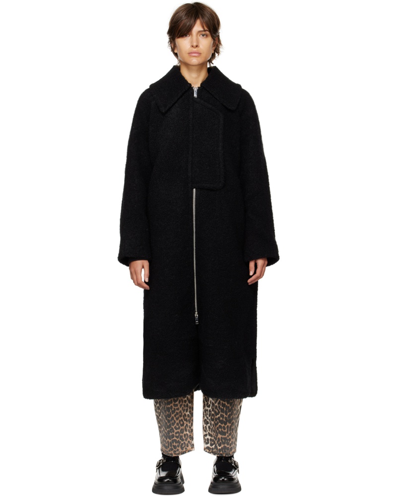 Ganni Damen Black Zip-Up Coat
